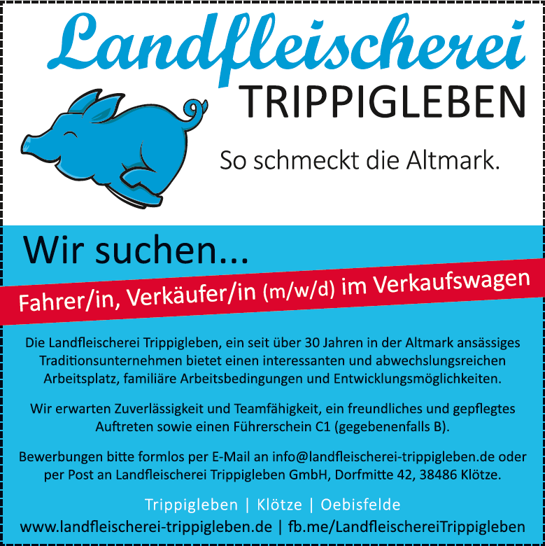 Stellenanzeige Fahrer/in Verkaufswagen mwd Altmark